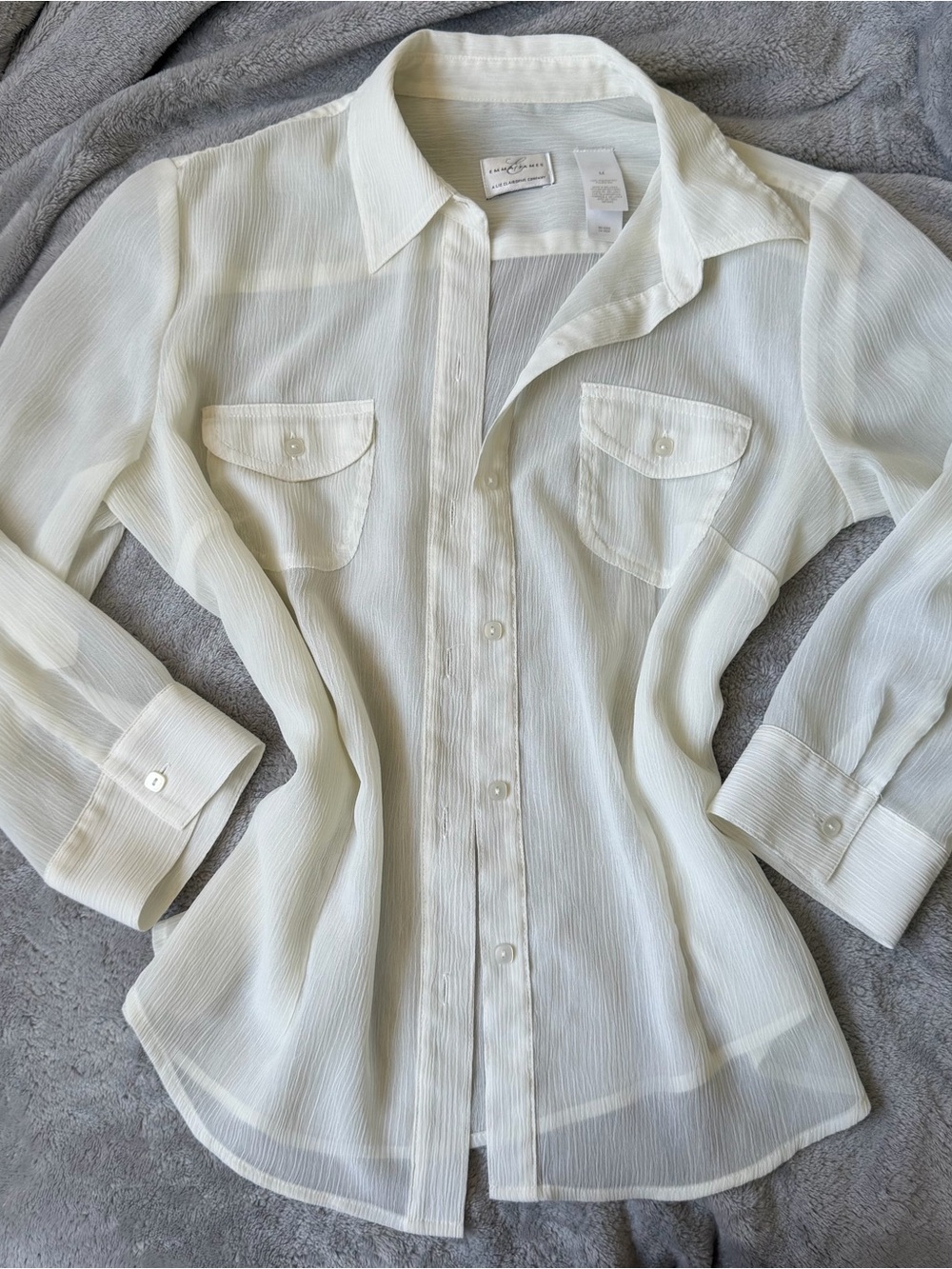 emma james white sheer button-up blouse